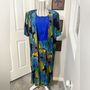 La Couture 2pcs Dress + Long Duster cardigan Deep water color Dress size 13/14